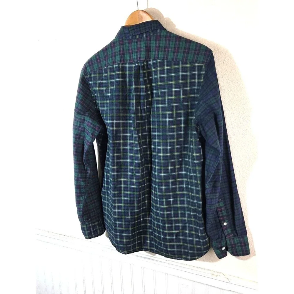 J.Crew Broken In Oxford Shirt Men M Slim Blue Plaid Patchwork Organic Cotton